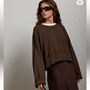 American Eagle AE77 Premium Relaxed Cropped Sweatshirt Organic Cotton Brown Sz S